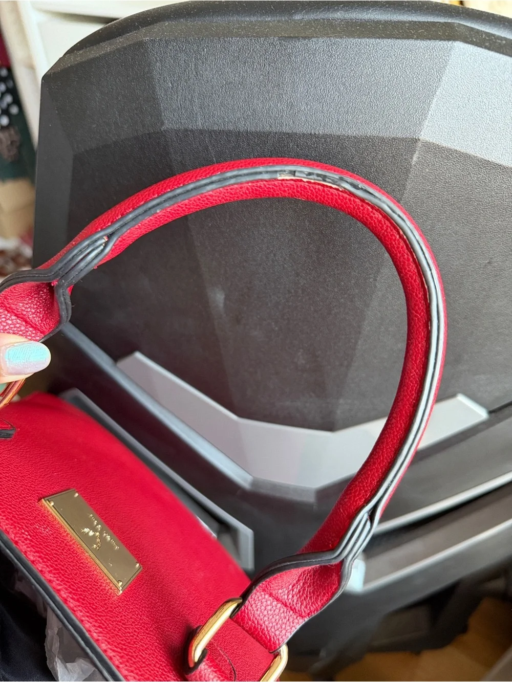 Red/Maroon Structured Satchel with crossbody strap